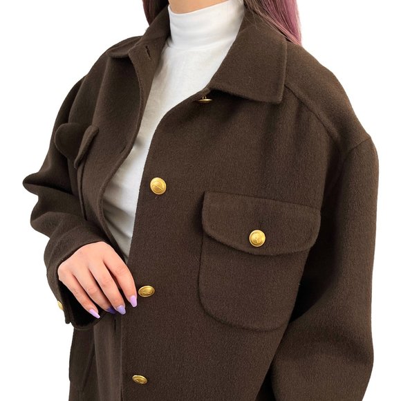 GUCCI Vintage Interlocking Coat Brown Gold Oversized - Picture 3 of 14